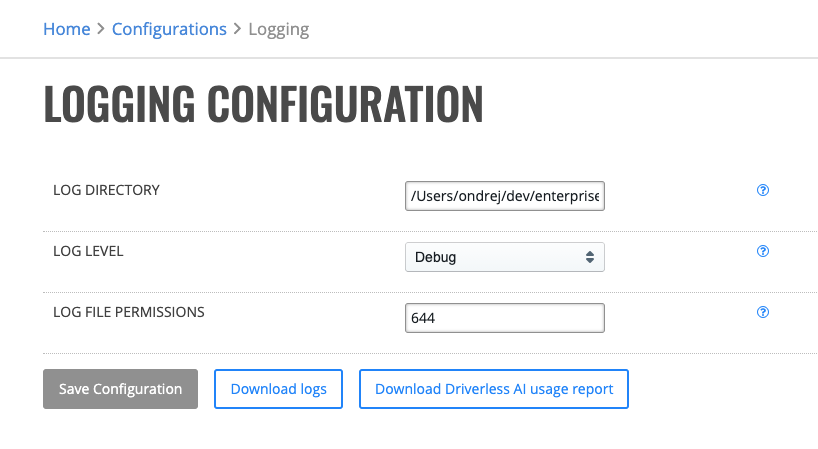 Logging page