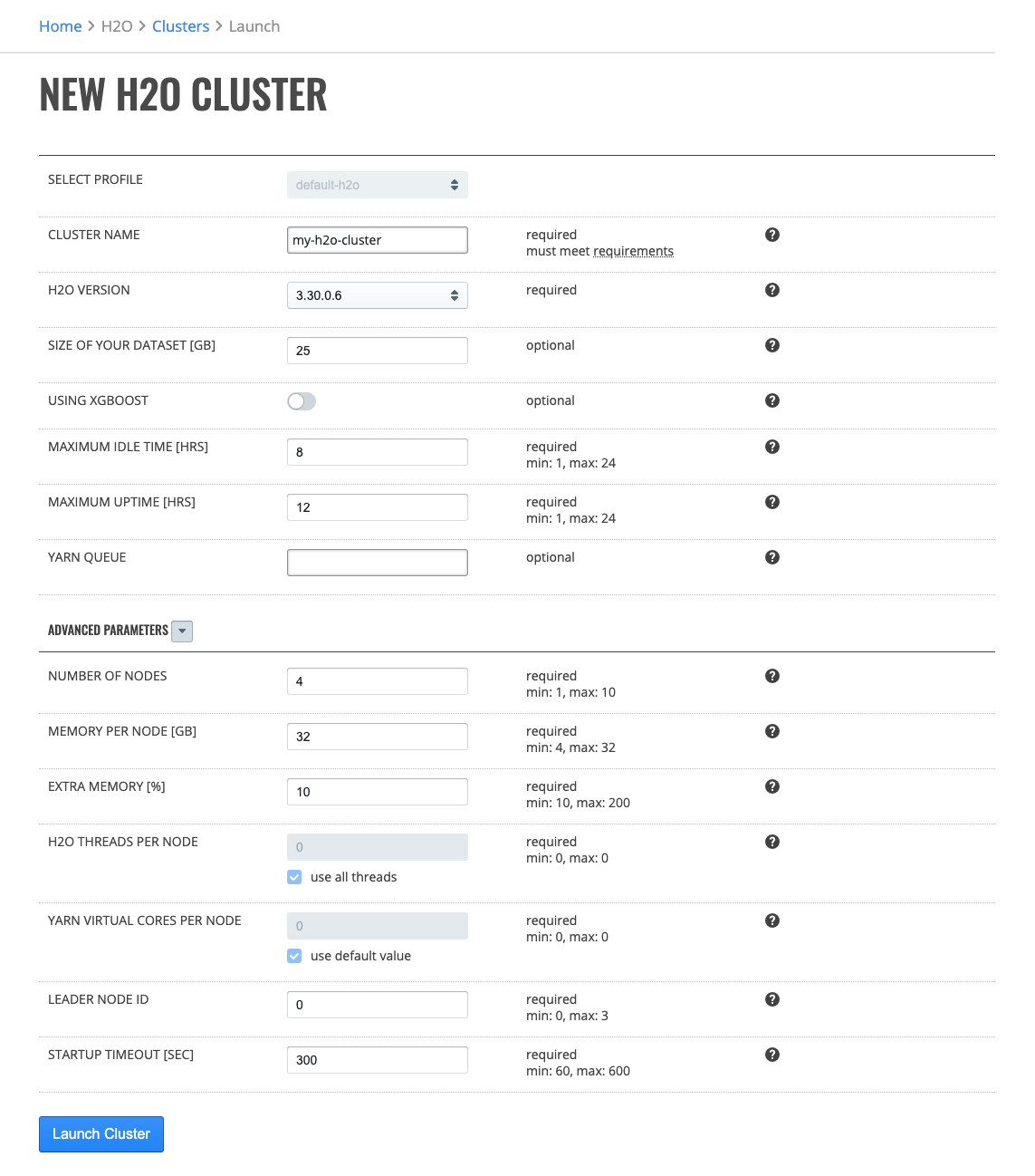 Launch new cluster