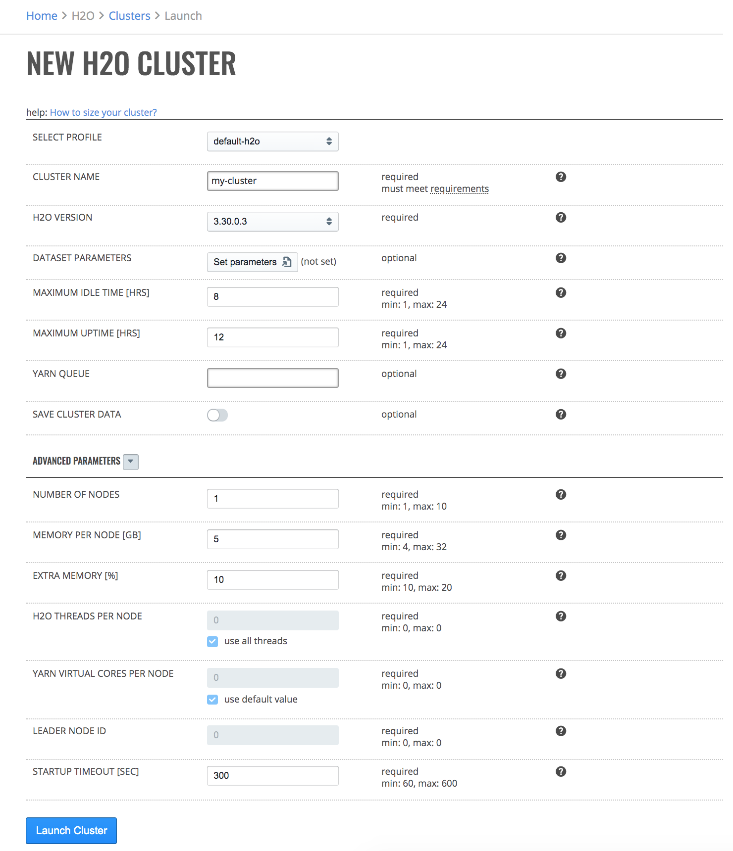 Launch new cluster