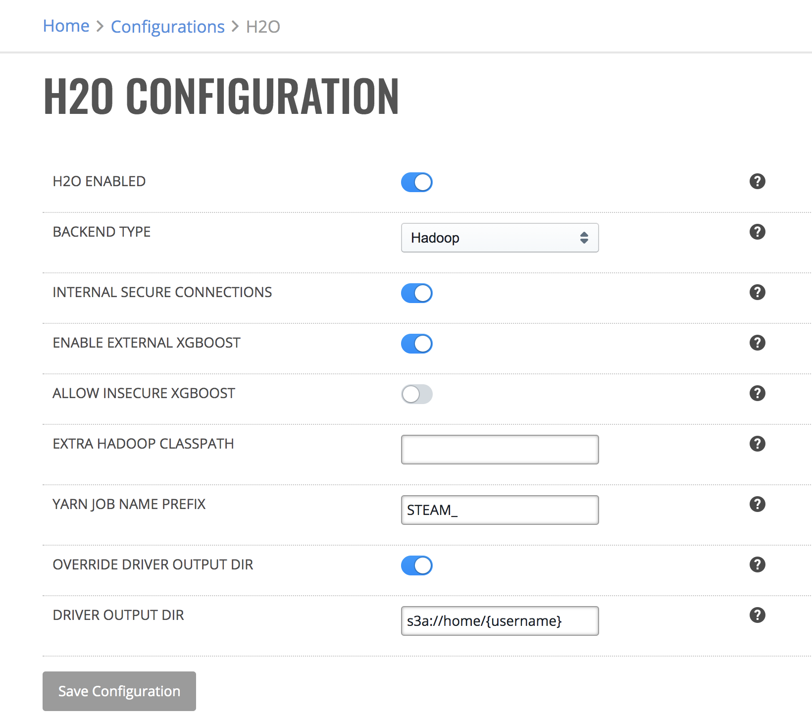 H2O configuration
