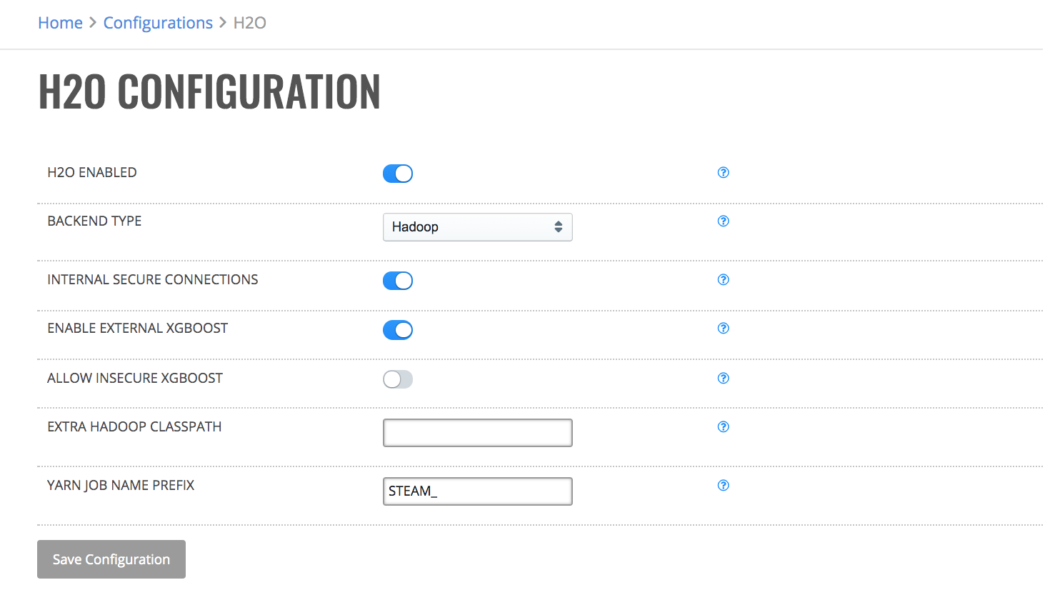 H2O configuration