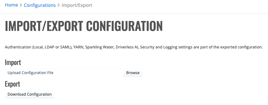 Import/Export page