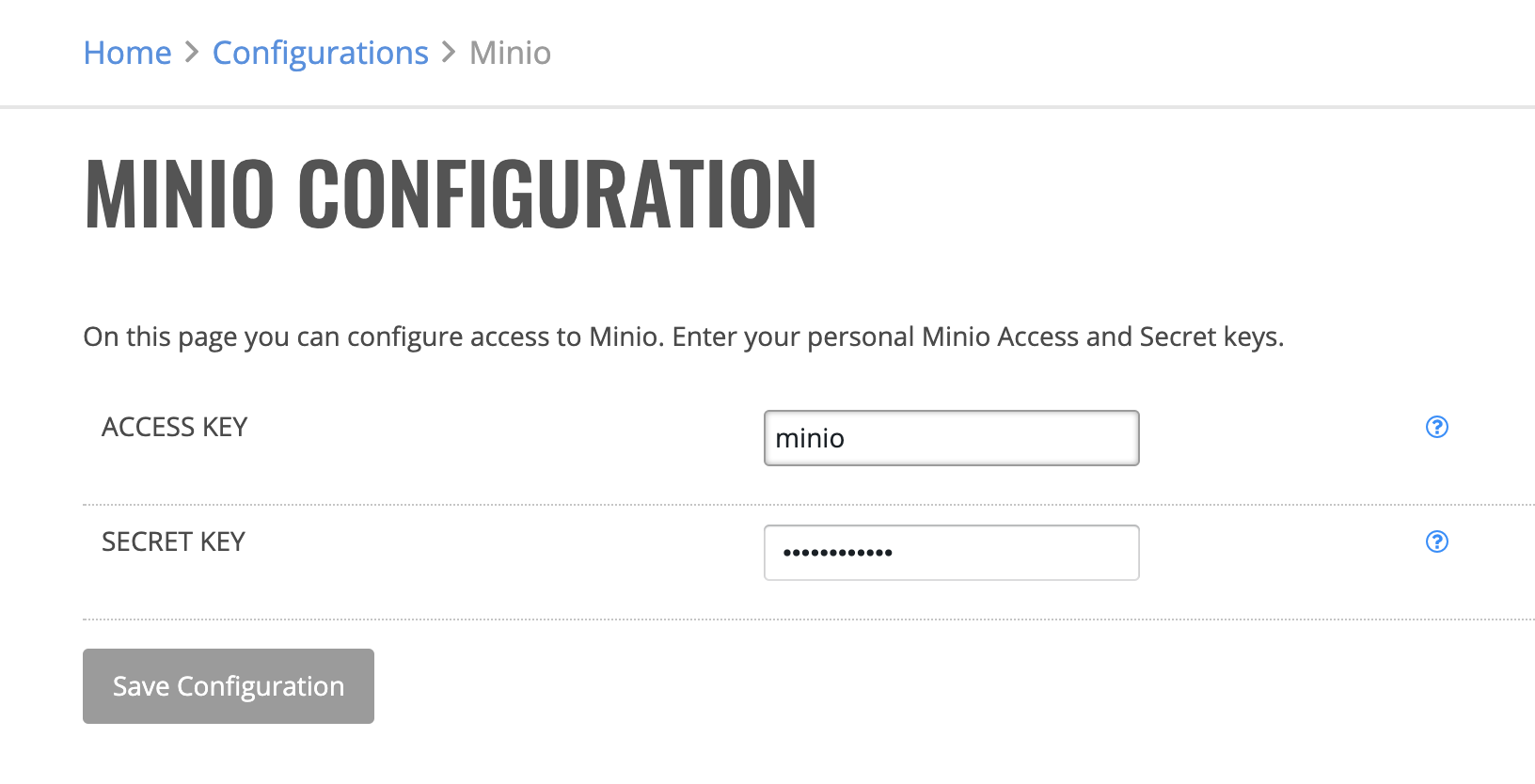 Minio page