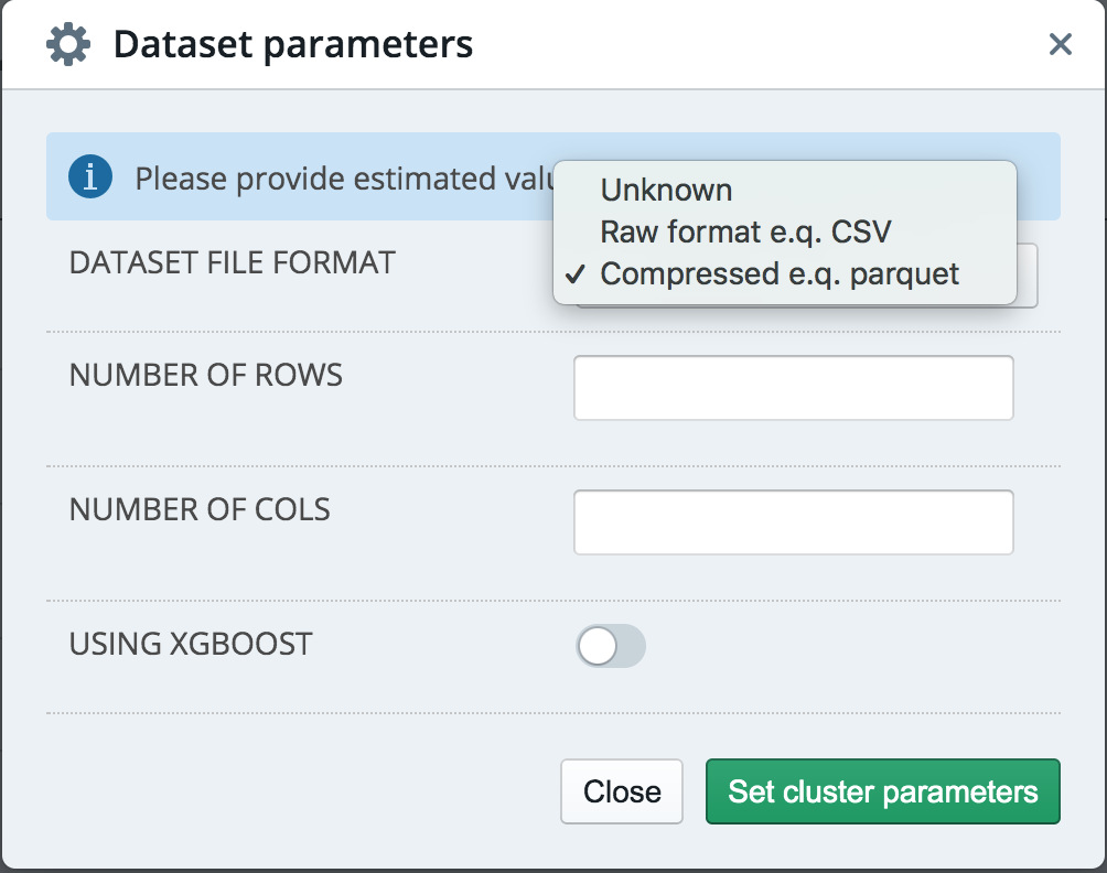 Set dataset parameters